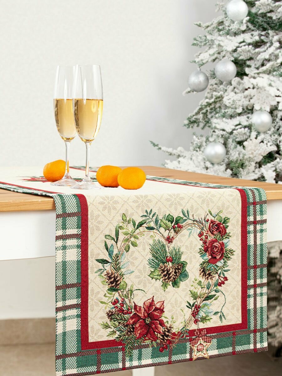Дорожка для стола Le Gobelin Глазго зеленая клетка 40х100 см