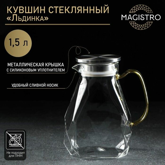 Кувшин стеклянный с металлической крышкой Magistro "Льдинка", 1,5 л