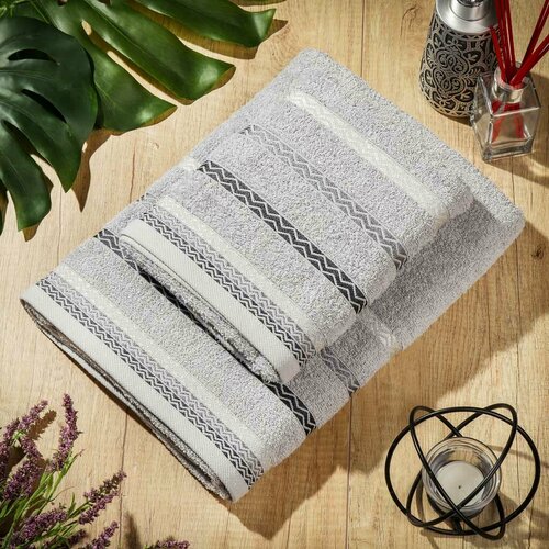 Полотенце банное 70х140 см 100хл 460 гм2 Зиг-заг св-сер Турц 1743₽