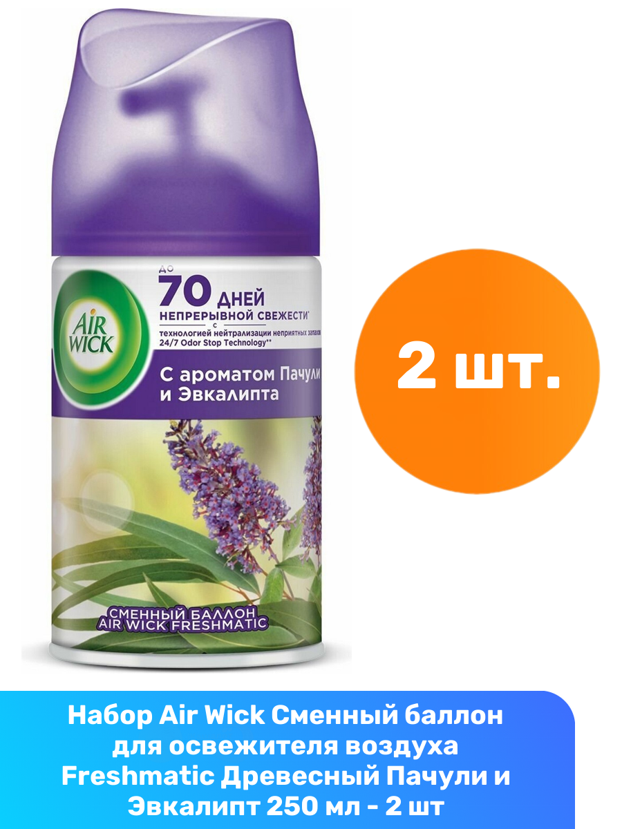 Air Wick Сменный баллон для освежителя воздуха Freshmatic Древесный Пачули и Эвкалипт 250 мл - 2 шт