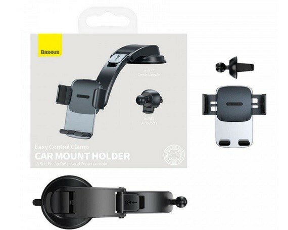 Автомобильный держатель Baseus Easy Control Clamp Car Mount Holder (A Set) черный (крепление на панель, стекло, в решетку) (SUYK000001)