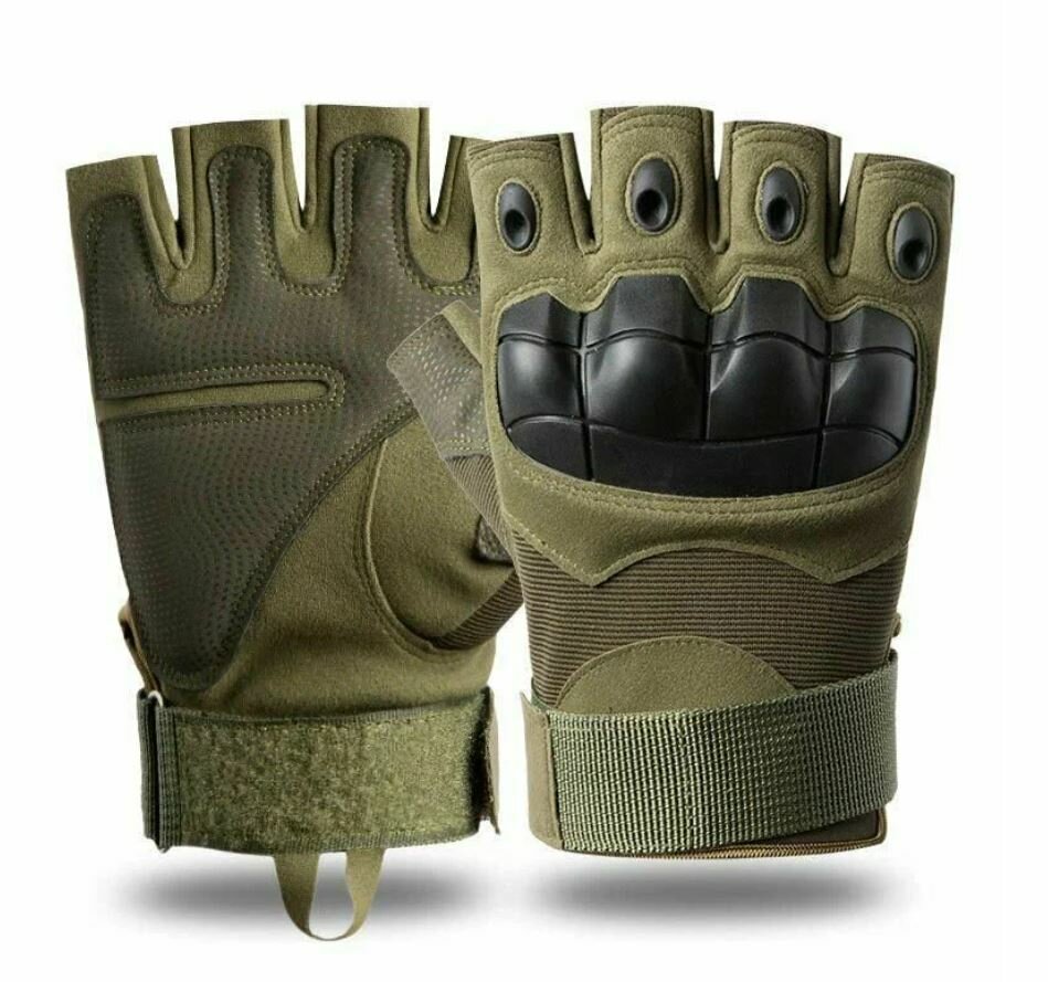Тактические перчатки T04 без пальцев зеленый