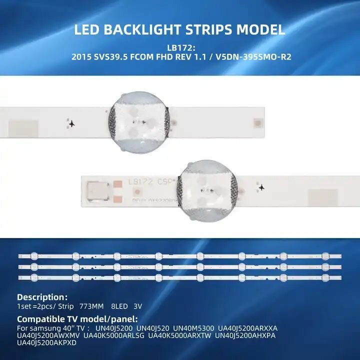 Светодиодная подсветка для телевизоров Samsung UE40J UE40M BN96-37622A V5DN-395SM0-R2 (комплект 3 шт)