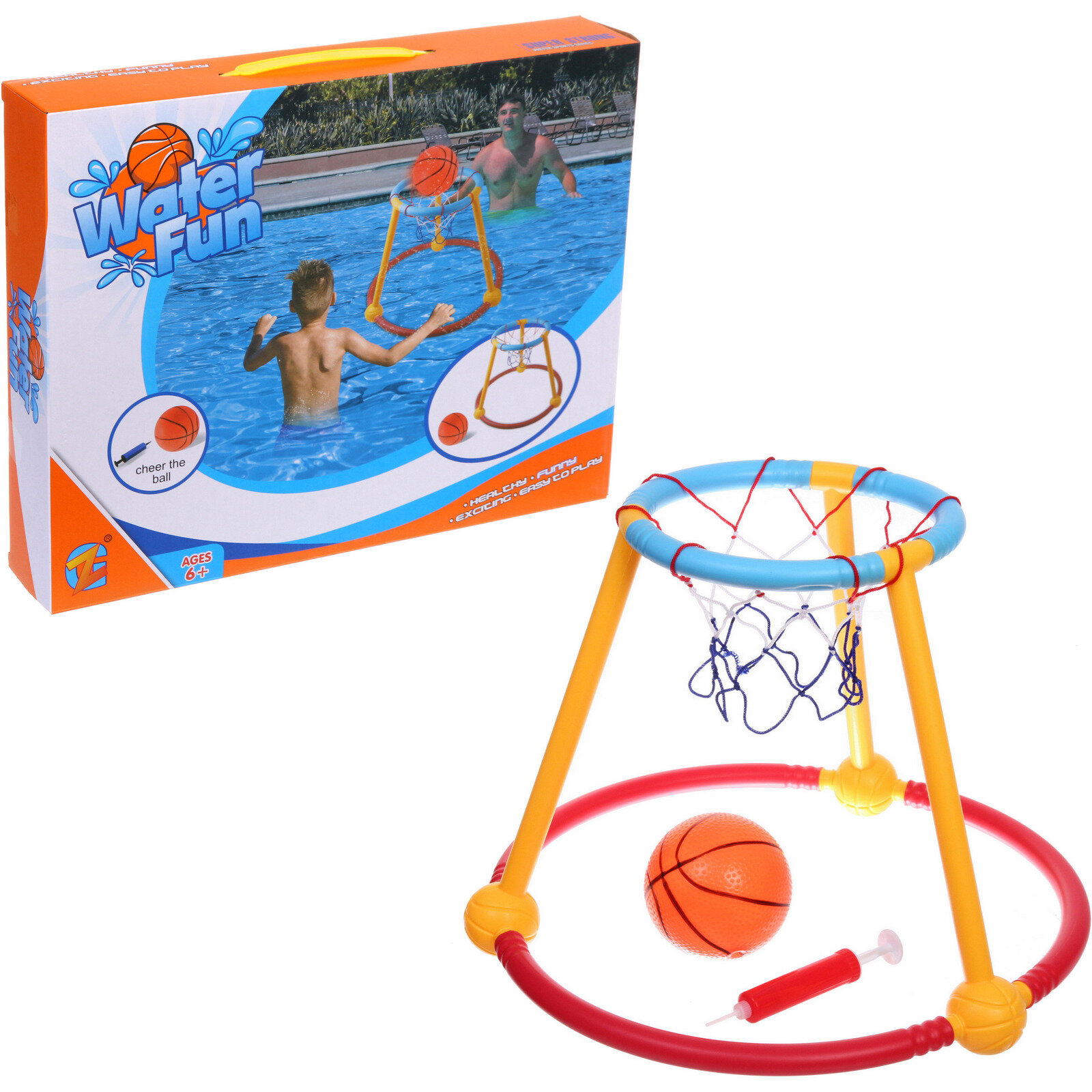 Набор для игры в водный баскетбол, набор для бассейна: кольцо 45,5*45,5*35,5 см, мяч 12 см, насос