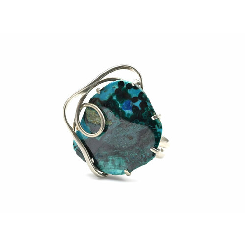 фото Кольцо радуга камня, хризоколла, размер 19, синий, зеленый