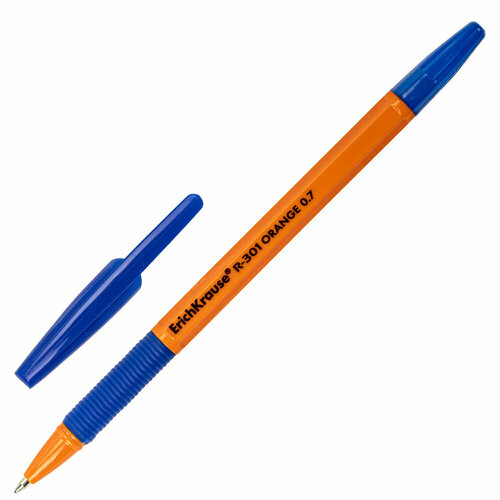 Ручка шариковая с грипом ERICH KRAUSE R-301 Grip, синяя, корпус оранжевый, узел 0,7 мм, линия письма 0,35 мм, 39531 упаковка 50 шт.