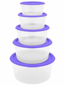 Набор контейнеров Martika круглых низких 5 шт, контейнер для хранения, контейнер для еды, контейнер для хранения продуктов, ланч-бокс, фиолетовый