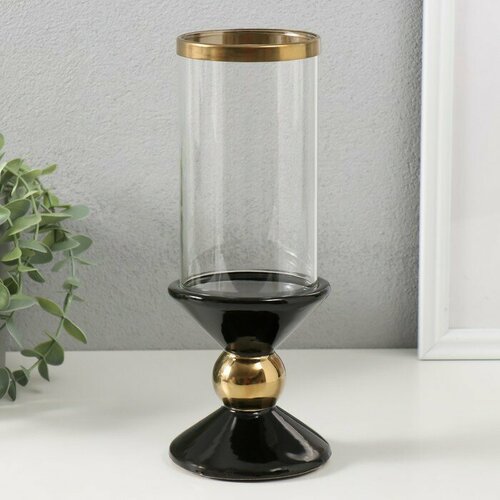 SUI Подсвечник керамика стекло на 1 свечу Параллели d75 см чёрный с золотом 95х95х24 см 1542₽