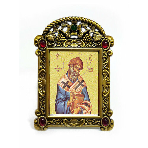 Икона "Святитель Спиридон Тримифунтский Чудотворец" в рамке-киоте "VISANTI", размер 9,5х6,7см.