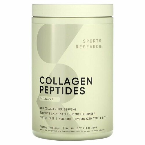 Sports Research, пептиды коллагена, Collagen Peptides, без вкусовых добавок, 454 г sports research collagen peptides hydrolyzed type i