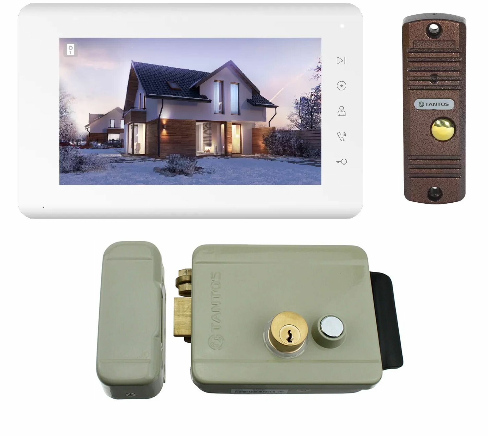 Комплект видеодомофона Tantos Mia Kit с вызывной видеопанелью для дома с замком / на калитку / на дверь