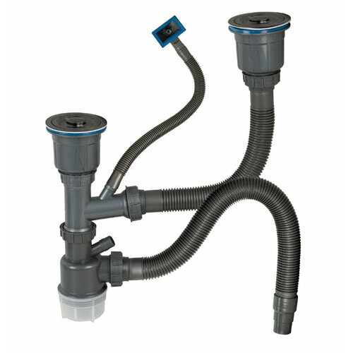 FABIA PROFI - Сифон для мойки двойной с переливом графит с отводом под сливной шланг и со сьёмной корзинкой для мусора 8739 2000₽