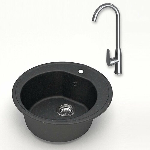 Мойка для кухни Teymi Lina D51 круглая черная матовая в комплекте смеситель для кухни Lina хром F01532 10080₽