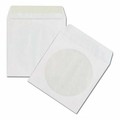 Конверт для CD/DVD бумажный с окном, с вырубным язычком, (30шт.) белый