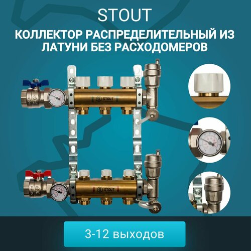 Коллектор STOUT распределительный из латуни без расходомеров 9 выходов SMB 0468 000009