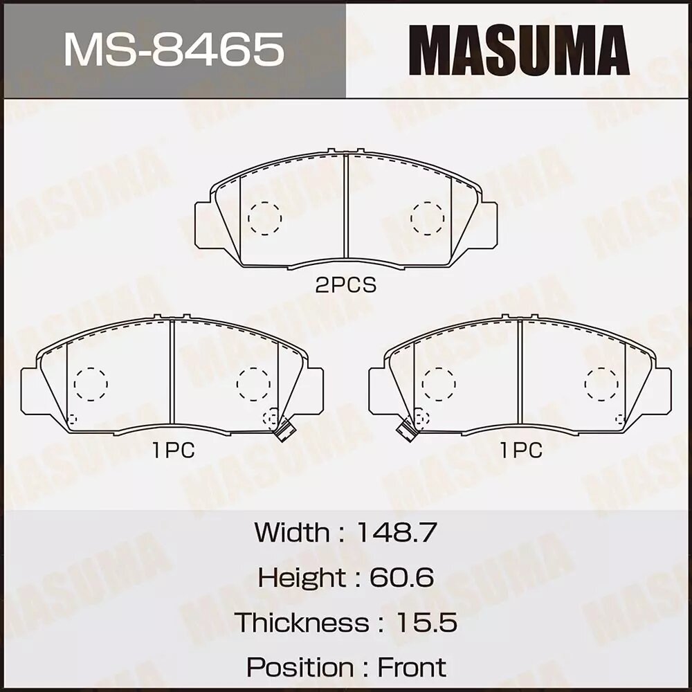 Тормозные колодки, MASUMA, MS-8465, передние, Honda Civic, FR-V , Stream, 4 шт.