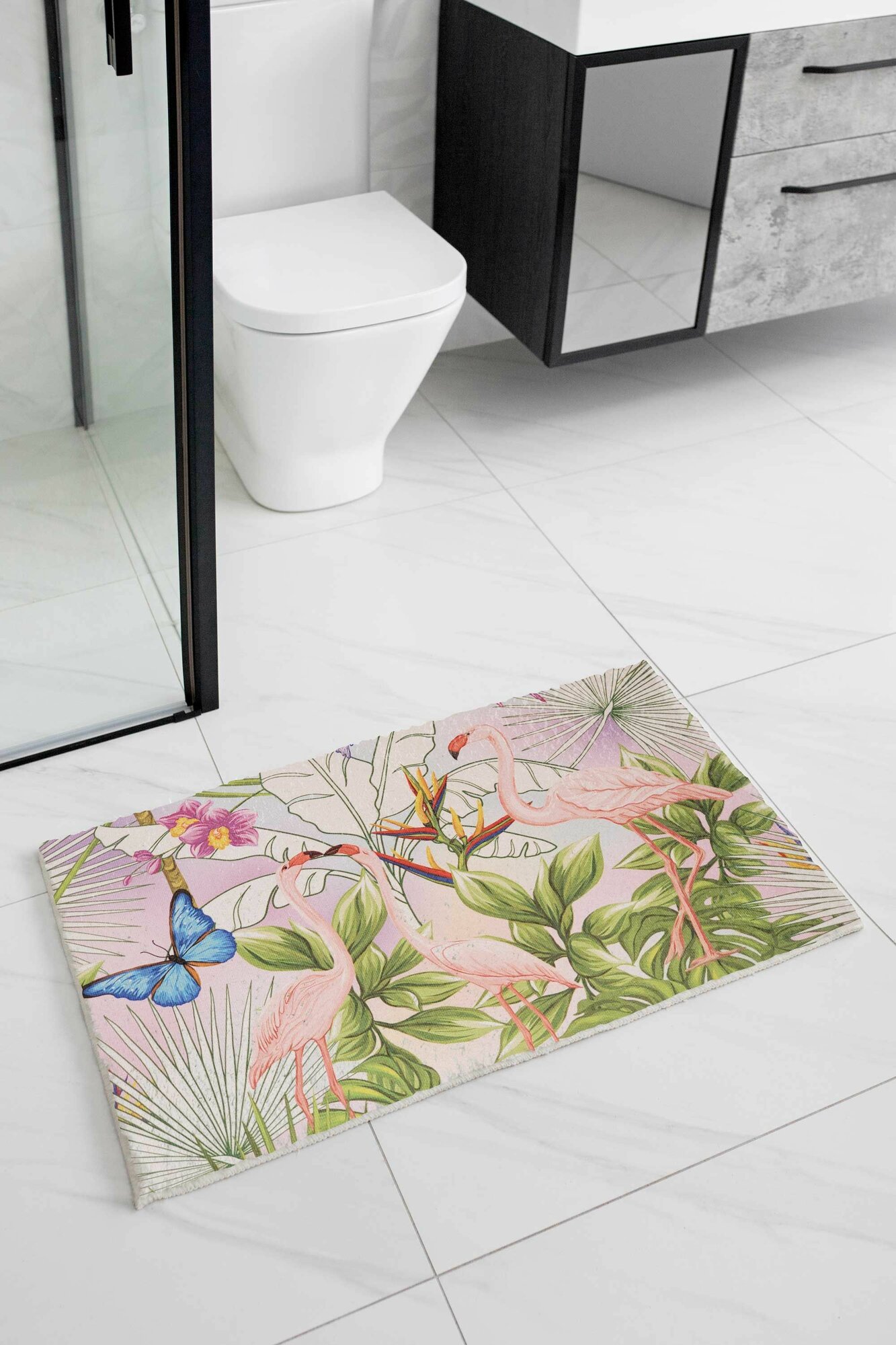 фото Коврик для ванной и туалетной комнаты на пол / Противоскользящий, влаговпитывающий, быстросохнущий, Прямоугольный, в прихожую, 50х80 см.