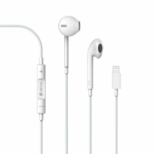 Devia Проводные наушники Smart Earphone подключение Lightning для iPhone белые 544₽