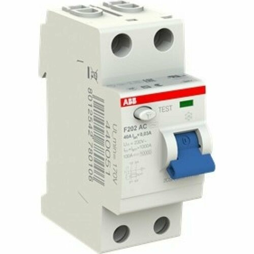 Узо ABB F202 2п 40A 30mA AC узо abb 2csf204004r1400 fh204ac 4p 40a 30ma ac