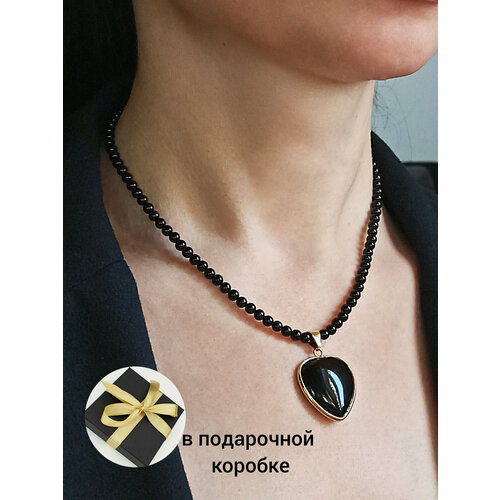 фото Колье jewelry a vento, агат, длина 40 см, черный/золотистый