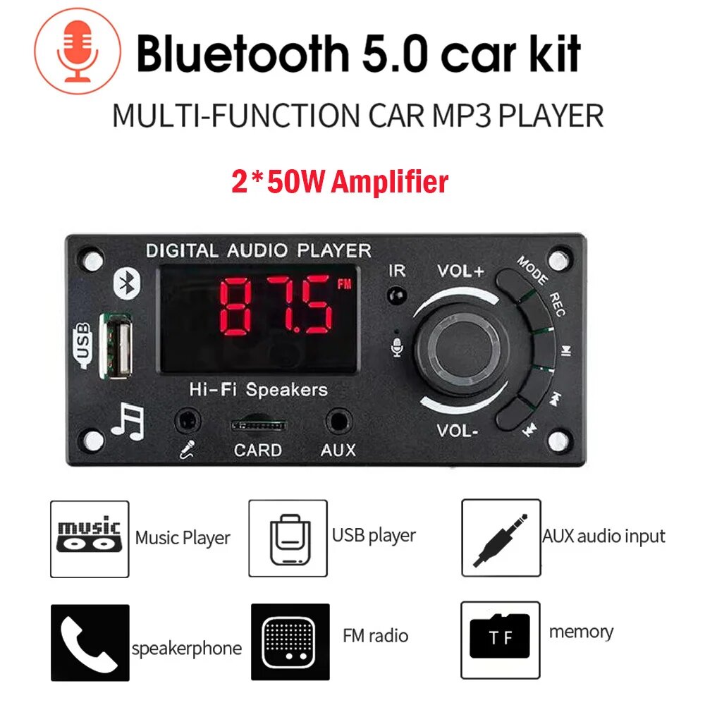 MP3-декодер Bluetooth Hi-Fi 2x50 Вт с радио и большим пультом
