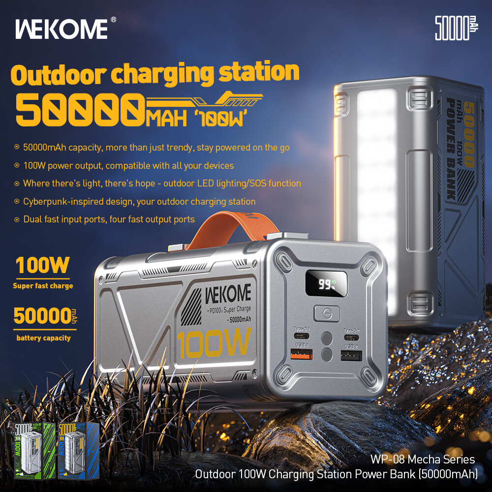 Внешний портативный многофункциональный аккумулятор 50000 мАч 100W WEKOME WP-08 — фото 1