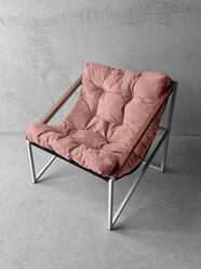 Кресло мягкое удобное для отдыха, уличное, на балкон, на веранду, в стиле лофт, минимализм, Слэш ++ велюр розовый