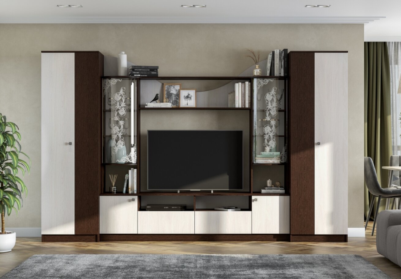 Стенка в гостиную Арника "МГС 8", 320x200x46 см, ЛДСП, цвет дуб венге/анкор светлый