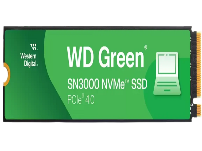 Твердотельные накопители твердотельные накопители/ WD SSD Green SN3000, 500GB, M.2(22x80mm), NVMe, PCIe 4.0 x4, QLC, R/W 5000/4100MB/s, TBW 100, DWPD 0.2 (12 мес.)