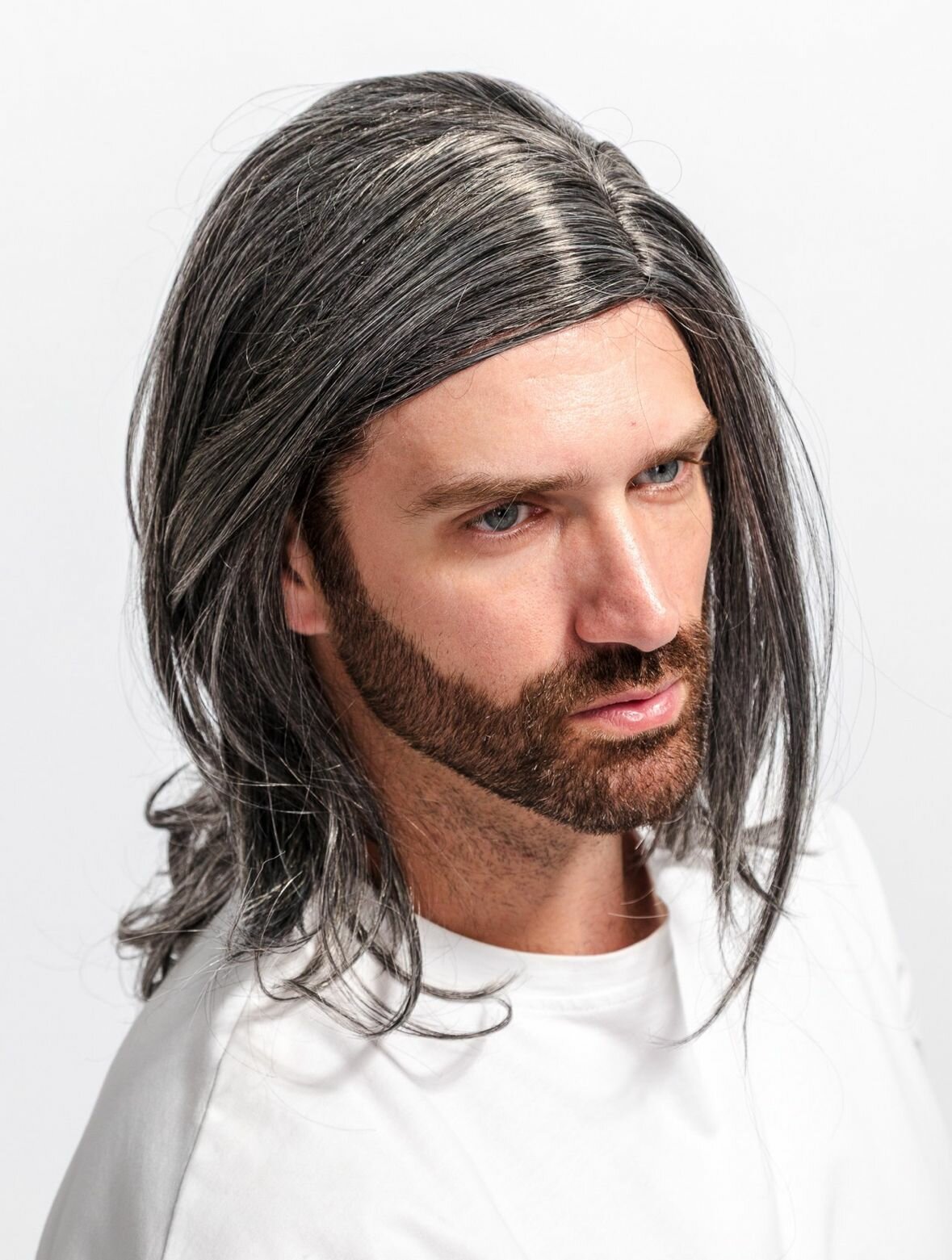 Парик мужской седой длинный — фото 1