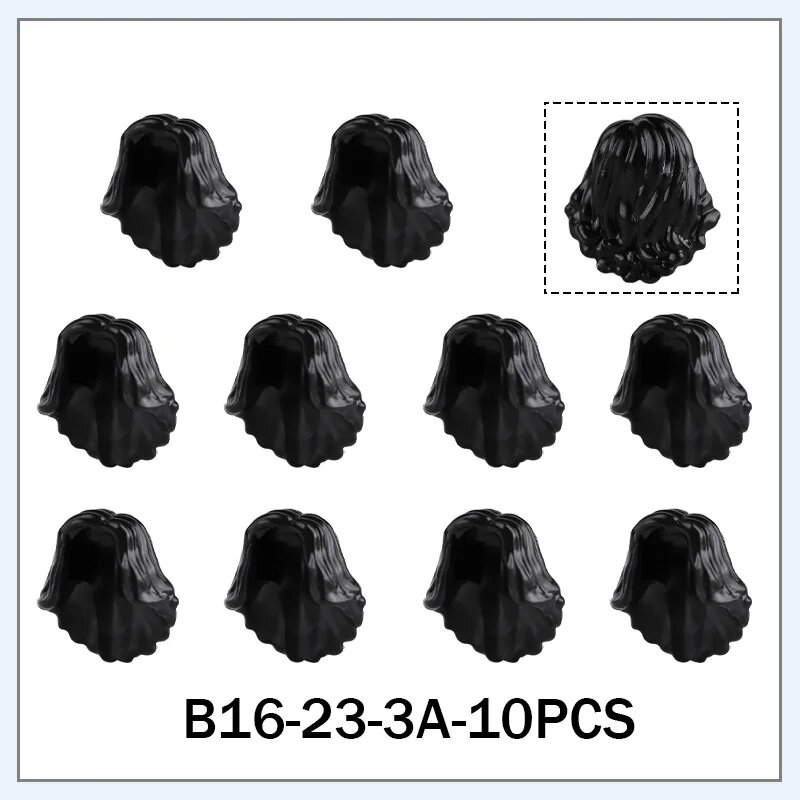 Черные парики для фигурок MOC B16-23-3A-10PCS