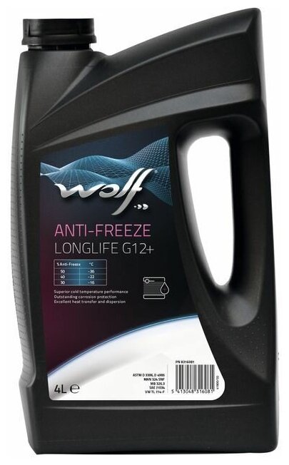 Антифриз карбоксилатный WOLF G12, красный ANTI-FREEZE LONGLIFE концентрат, 4 л