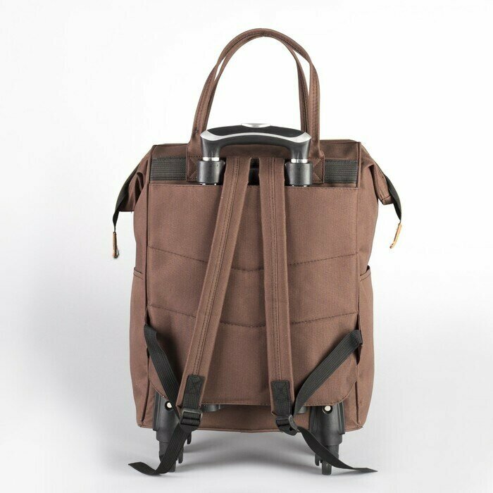 Сумка-рюкзак на колесах, с сумкой-трансформером, отдел на молнии, наружный карман, цвет коричневый - фотография № 12