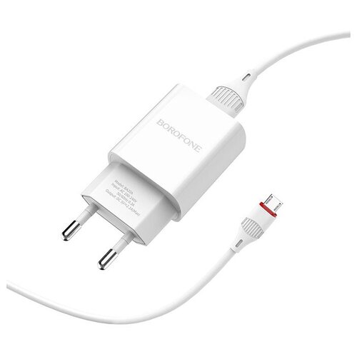 фото Зарядное устройство borofone ba20a sharp 1xusb 2.1a + кабель lightning white