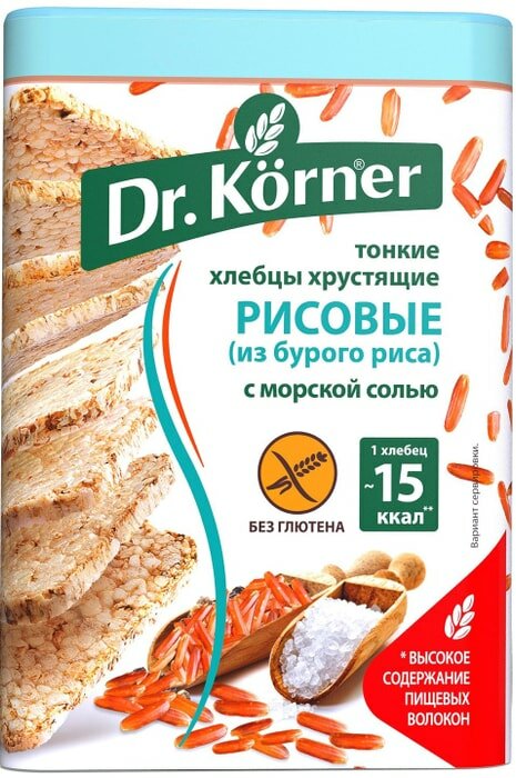 Хлебцы Dr.Korner Рисовые с морской солью без глютена 100г