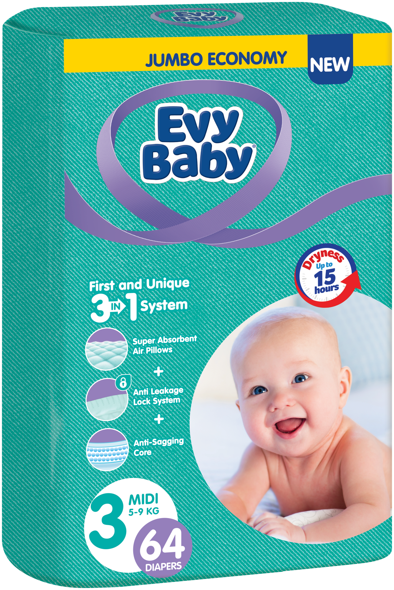 Подгузники Evy Baby Midi 5-9 кг (Размер 3/M), 64 шт