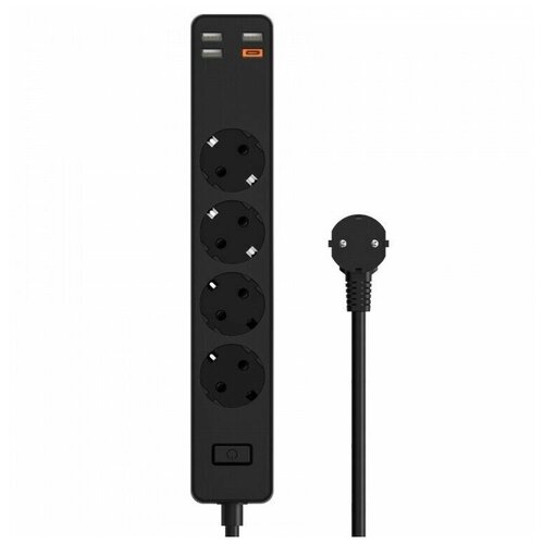 Сетевой удлинитель c USB разъемами WiWU Power Strip Socket with 4 x AC + 3 x USB + 20W Type-C PD Черный