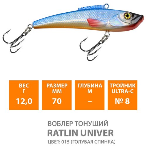 фото Воблер для рыбалки aqua ratlin univer 70mm, вес - 12g, цвет 023 (классика, плотва) (набор 2 шт)