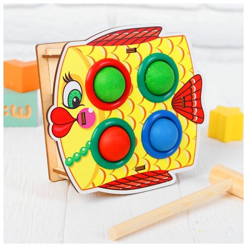 фото Стучалка-сортер «рыбка», с молотком, микс woodland