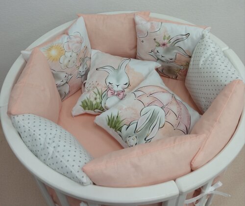 Постельное белье детское в кроватку и бортики защитные, для новорожденного комплект Маленький кролик