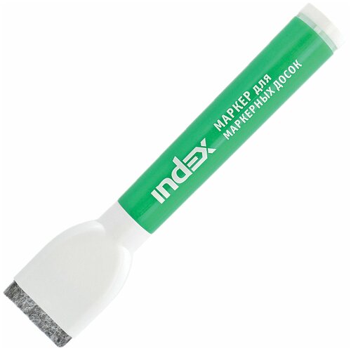 Маркер стираемый для белой доски INDEX, зеленый, с магнитом и губкой, IMW545/GN