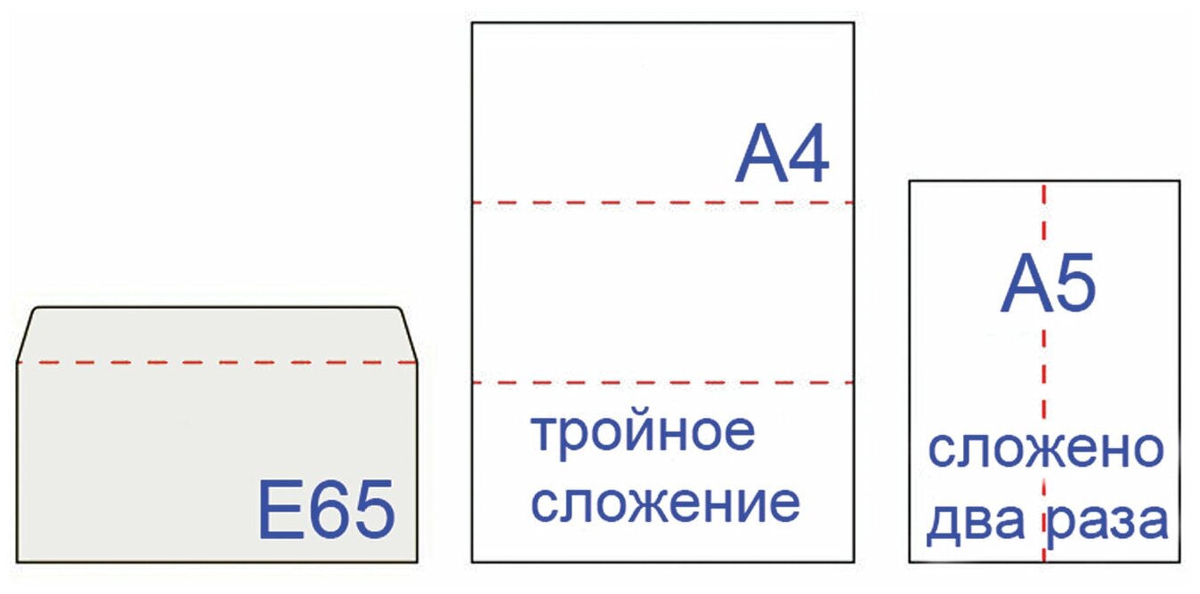 Конверты Е65 Курт (110х220 мм), клей декстрин, белые, комплект 50 шт, клапан автомат, 206.50