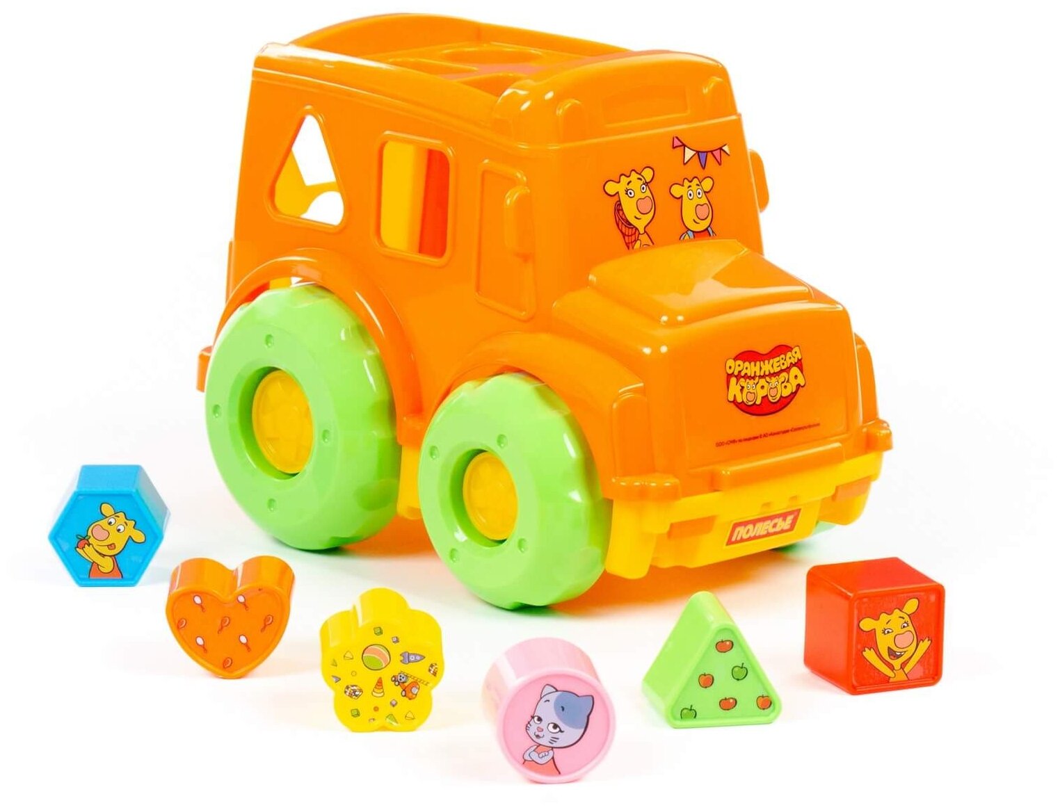 Развивающая игрушка Полесье Оранжевая корова Автобус в коробке, 91703, 6 дет., оранжевый