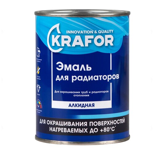 Эмаль для радиаторов белая 0,9 кг KRAFOR эмаль для радиаторов и труб отопления krafor алкидная глянцевая 0 9 кг белая