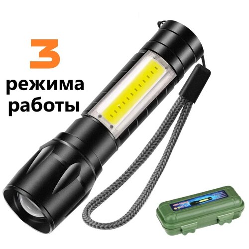 Фонарик ручной аккумуляторный, с зарядкой micro USB и ремешком, походный, компактный / Cверхъяркий светодиодный фонарь с фокусировкой