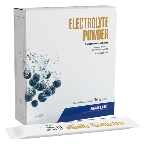 Электролиты Maxler Electrolyte Powder - Черника, 15х6,8 г - Поддержка электролитного баланс - Комплекс микроэлементов