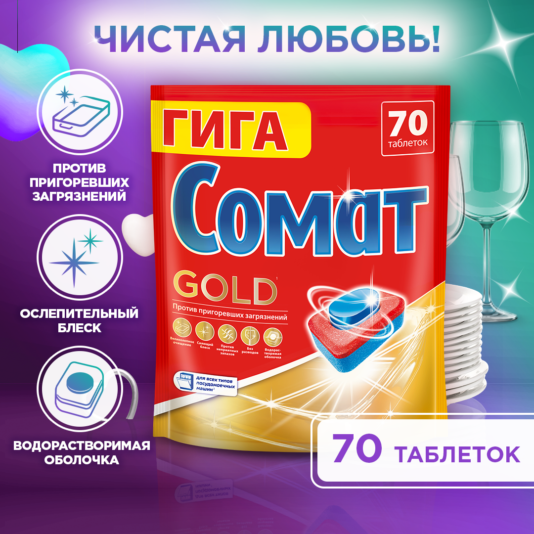 Сомат Gold таблетки для посудомоечной машины, 70 шт - фотография № 1