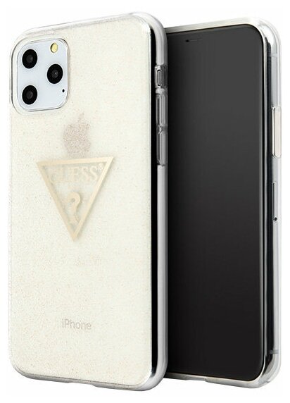 Чехол Guess Triangle logo Hard Glitter для iPhone 11 Pro, золотой