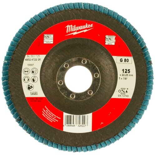 Круг тарельчатолепестковый Milwaukee SL50/125G80 Zirconium 125 мм/зерно 80