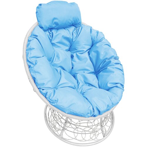 фото M-group садовое кресло папасан мини с ротангом белое+голубая подушка